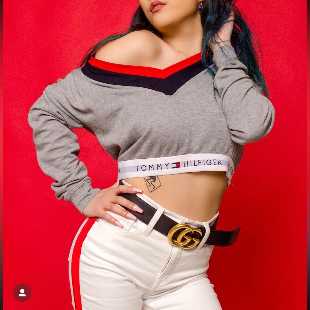Tommy Hilfiger Cropped Long Sleeve Hoodie in Grey